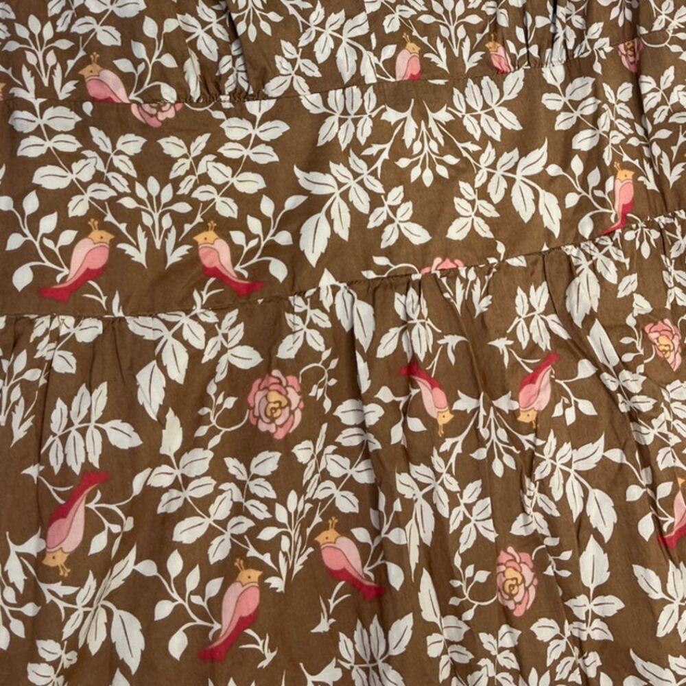 VTG Merona Brown Floral Birds Midi Whimsy Twee Cottage Cotton Dress sz 16 Party - Picture 3 of 10